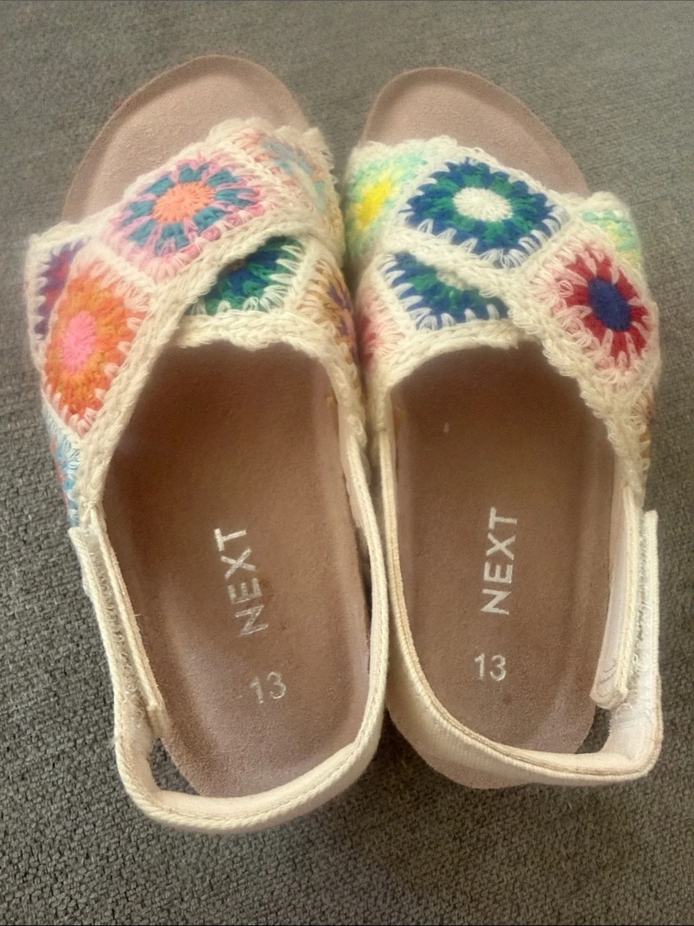 next Cream Crochet Patchwork Slingback Sandals Multicolor Squares Size 13 NWOB